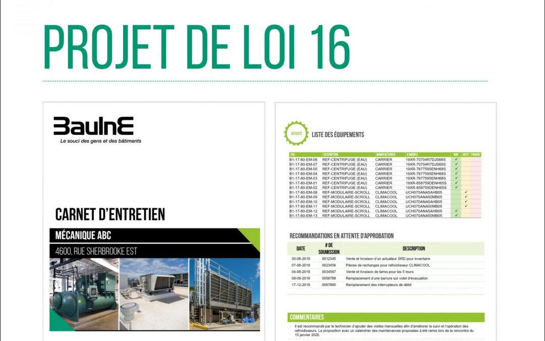 Loi 16 adoptée : votre carnet d’entretien d’équipements mécaniques est-il prêt?
